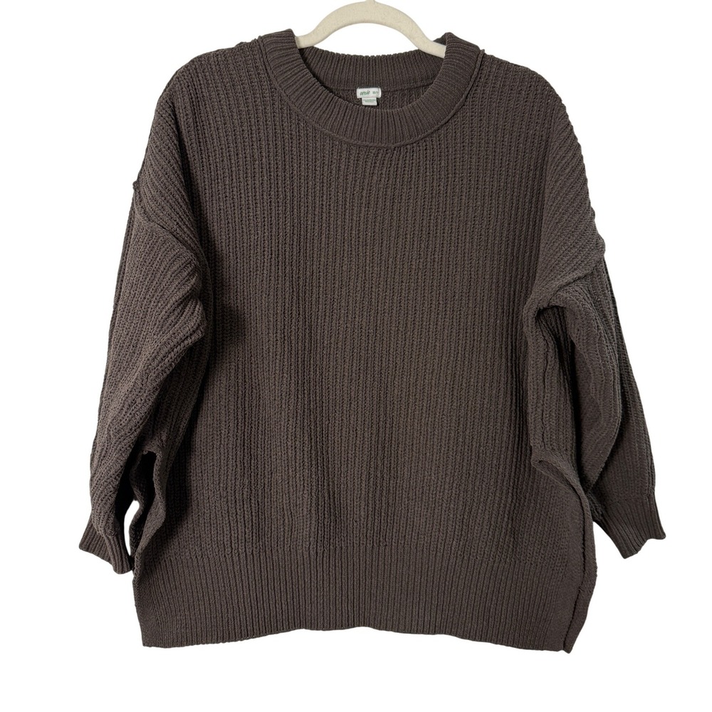 Aerie Sweater Womens XS Brown Excellent Ribbed Oversized Crew Neck